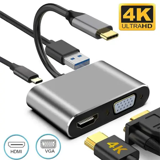 4 in 1 USB Type C to HDMI, VGA, USB3, USB C Converter